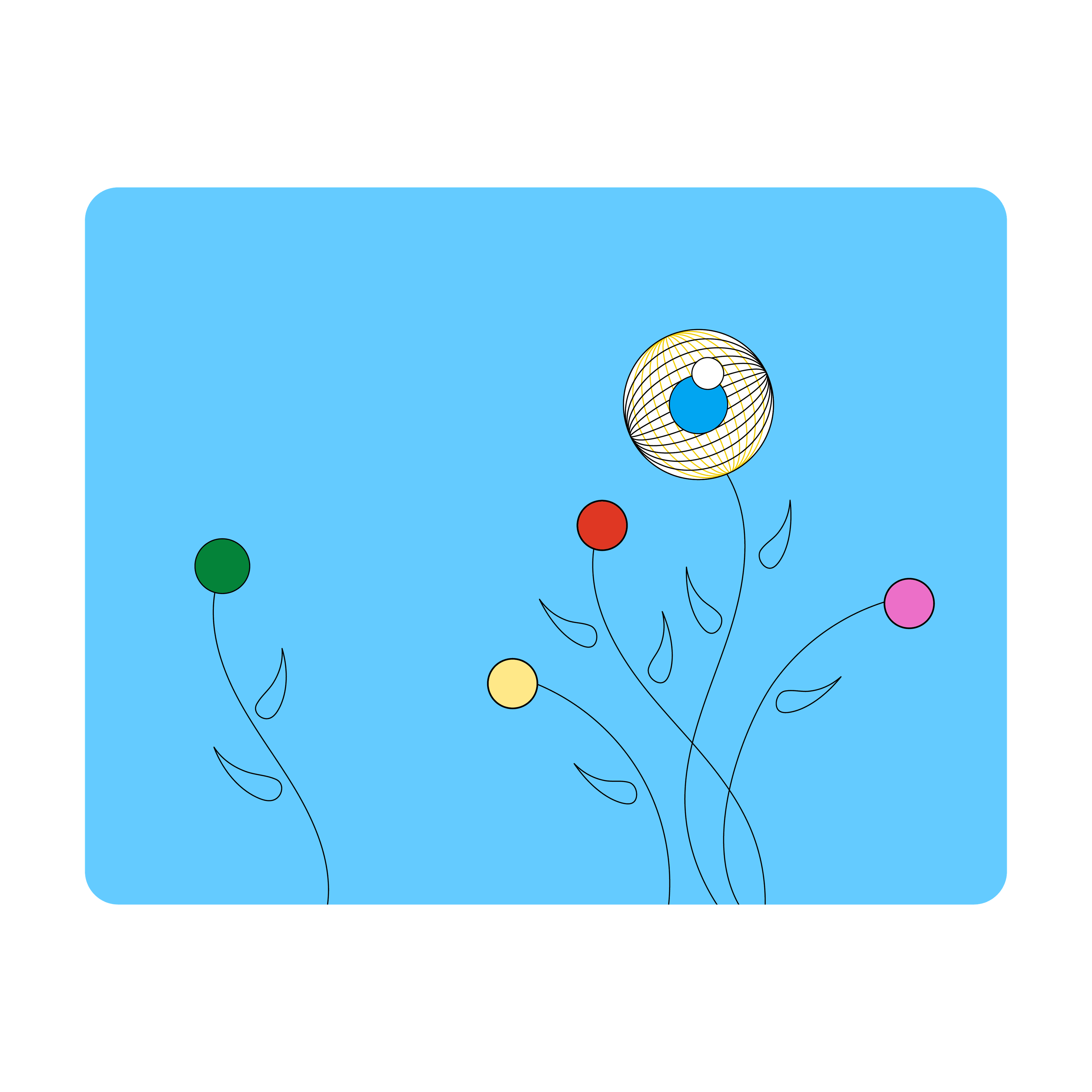 Botanical stems with colored energy dots